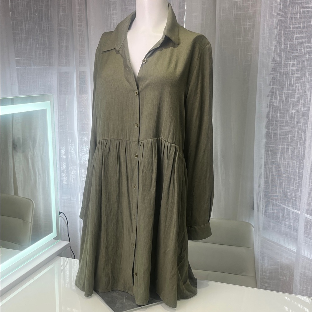 Olive Green Button-Up Dress
